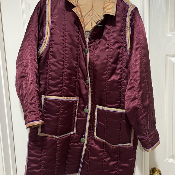 VNTG Reversible Quilted‎ yellow Burgundy Unisex  USA Lightweight Jacket Coat M - Picture 11 of 16